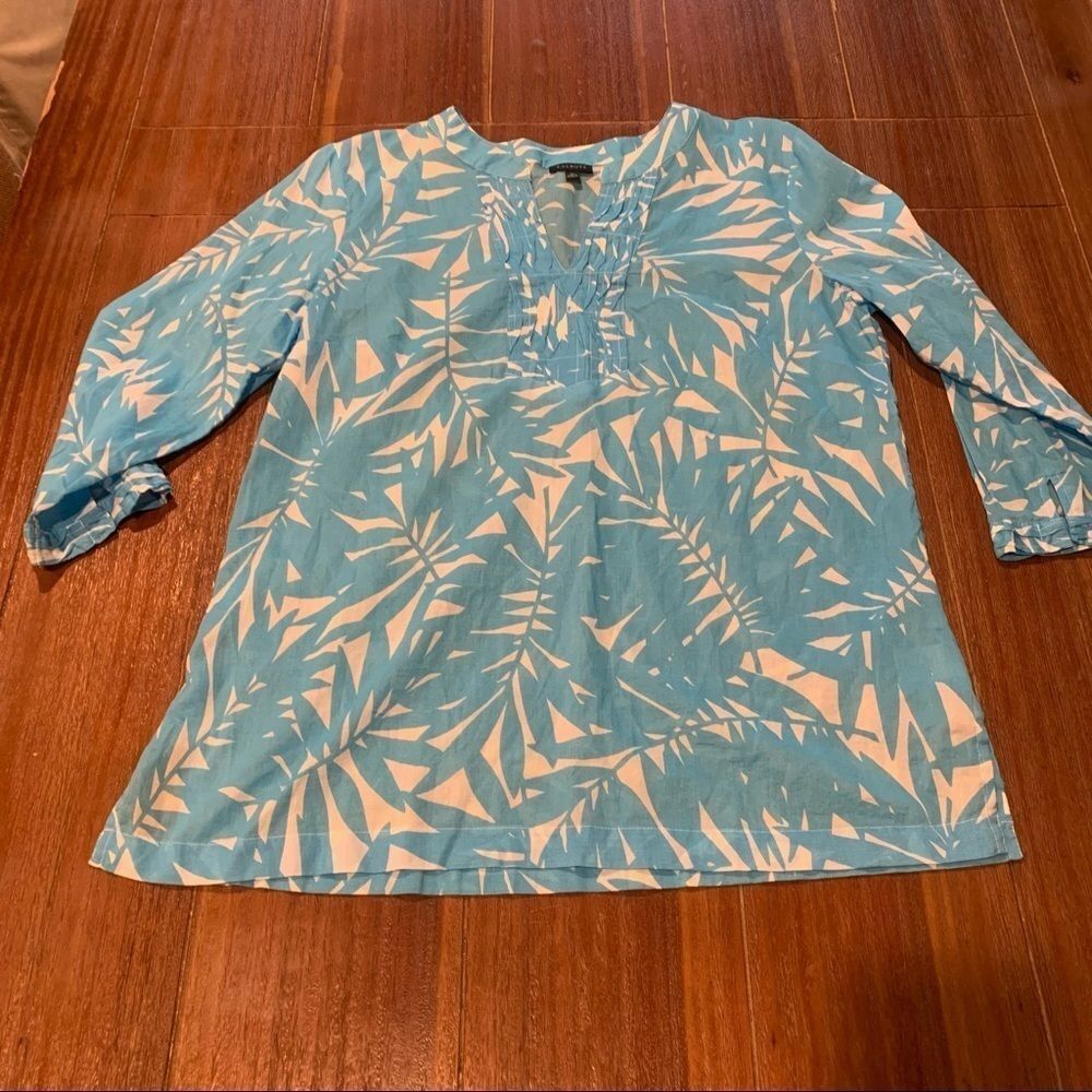 Talbots Blue and White Tropical Print Cotton Tunic